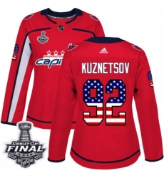 Women's Adidas Washington Capitals #92 Evgeny Kuznetsov Authentic Red USA Flag Fashion 2018 Stanley Cup Final NHL Jersey