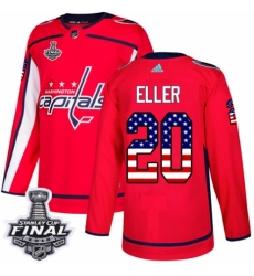 Youth Adidas Washington Capitals #20 Lars Eller Authentic Red USA Flag Fashion 2018 Stanley Cup Final NHL Jersey