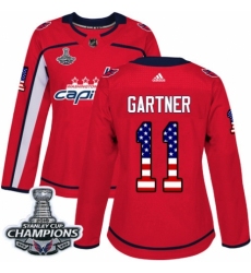 Women's Adidas Washington Capitals #11 Mike Gartner Authentic Red USA Flag Fashion 2018 Stanley Cup Final Champions NHL Jersey