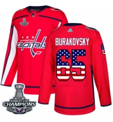 Men's Adidas Washington Capitals #65 Andre Burakovsky Authentic Red USA Flag Fashion 2018 Stanley Cup Final Champions NHL Jersey