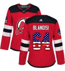 Women's Adidas New Jersey Devils #64 Joseph Blandisi Authentic Red USA Flag Fashion NHL Jersey