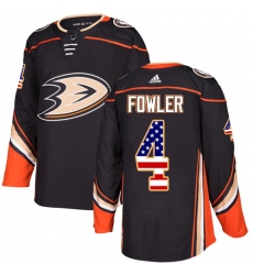 Men's Adidas Anaheim Ducks #4 Cam Fowler Authentic Black USA Flag Fashion NHL Jersey