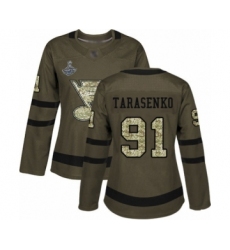 Women's St. Louis Blues #91 Vladimir Tarasenko Authentic Green Salute to Service 2019 Stanley Cup Champions Hockey Jersey