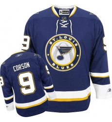 Youth Reebok St. Louis Blues #9 Shayne Corson Premier Navy Blue Third NHL Jersey