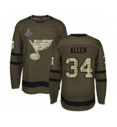 Men's St. Louis Blues #34 Jake Allen Authentic Green Salute to Service 2019 Stanley Cup Champions Hockey Jersey