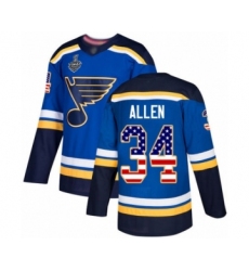 Youth St. Louis Blues #34 Jake Allen Authentic Blue USA Flag Fashion 2019 Stanley Cup Final Bound Hockey Jersey