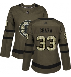 Women's Adidas Boston Bruins #33 Zdeno Chara Authentic Green Salute to Service NHL Jersey