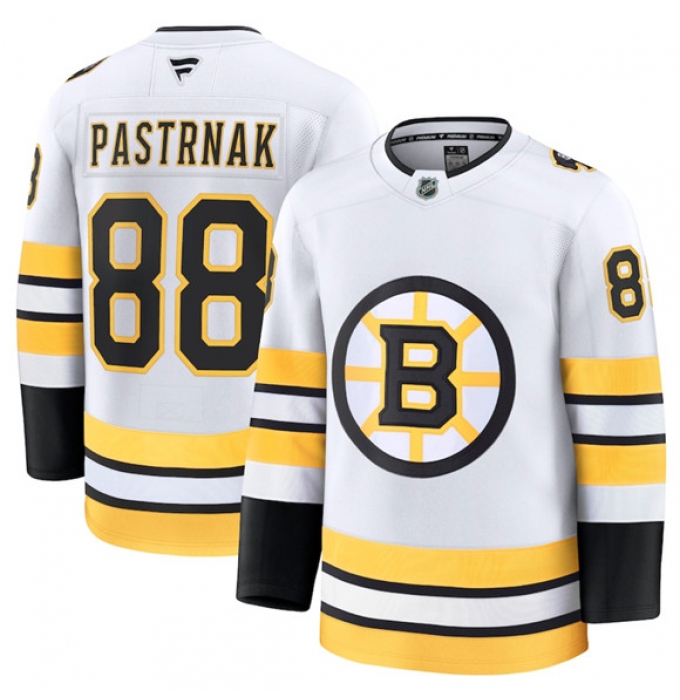Men's Boston Bruins #88 David Pastrnak White 2025 Away Stitched Hockey Jersey
