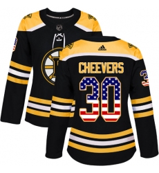 Women's Adidas Boston Bruins #30 Gerry Cheevers Authentic Black USA Flag Fashion NHL Jersey