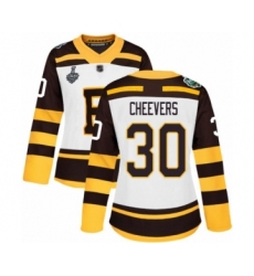 Women's Boston Bruins #30 Gerry Cheevers Authentic White Winter Classic 2019 Stanley Cup Final Bound Hockey Jersey