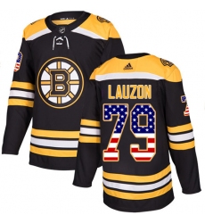 Men's Adidas Boston Bruins #79 Jeremy Lauzon Authentic Black USA Flag Fashion NHL Jersey