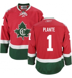 Men's Reebok Montreal Canadiens #1 Jacques Plante Authentic Red New CD NHL Jersey