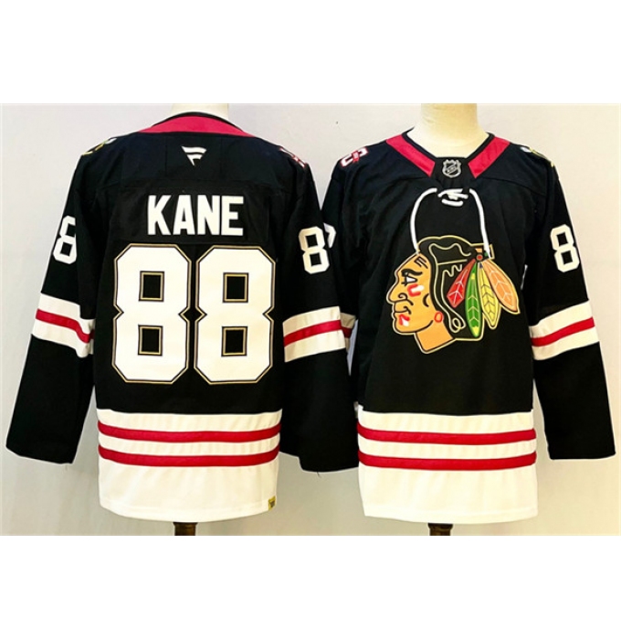 Men's Chicago Blackhawks #88 Patrick Kane Black Stitched Hockey Jersey
