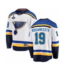 Men's St. Louis Blues #19 Jay Bouwmeester Fanatics Branded White Away Breakaway 2019 Stanley Cup Champions Hockey Jersey