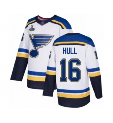 Youth St. Louis Blues #16 Brett Hull Authentic White Away 2019 Stanley Cup Champions Hockey Jersey