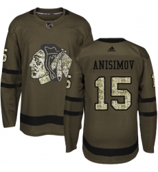Men's Reebok Chicago Blackhawks #15 Artem Anisimov Authentic Green Salute to Service NHL Jersey