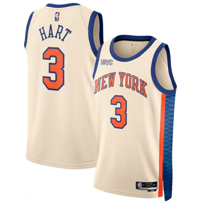 Men's New Yok Knicks #3 Josh Hart Cream 2025-26 City Edition Swingman Stitched Basketball Jersey