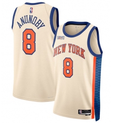 Men's New Yok Knicks #8 OG Anunoby Cream 2025-26 City Edition Swingman Stitched Basketball Jersey