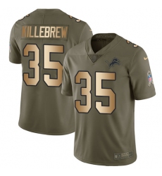 Men's Nike Detroit Lions #35 Miles Killebrew Limited Olive/Gold Salute to Service NFL Jersey