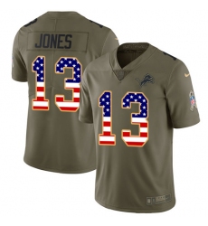 Youth Nike Detroit Lions #13 T.J. Jones Limited Olive/USA Flag Salute to Service NFL Jersey