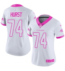 Women's Nike Baltimore Ravens #74 James Hurst Limited White/Pink Rush Fashion NFL Jersey
