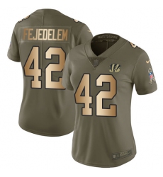 Women's Nike Cincinnati Bengals #42 Clayton Fejedelem Limited Olive/Gold 2017 Salute to Service NFL Jersey