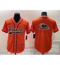 Men's Denver Broncos Orange Team Big Logo With Patch Cool Base Stitched Baseball Jersey