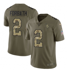 Youth Nike Minnesota Vikings #2 Kai Forbath Limited Olive/Camo 2017 Salute to Service NFL Jersey