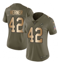 Women's Nike Miami Dolphins #42 Alterraun Verner Limited Olive/Gold 2017 Salute to Service NFL Jersey