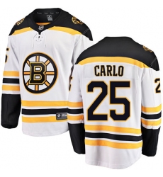 Youth Boston Bruins #25 Brandon Carlo Authentic White Away Fanatics Branded Breakaway NHL Jersey