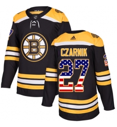 Men's Adidas Boston Bruins #27 Austin Czarnik Authentic Black USA Flag Fashion NHL Jersey