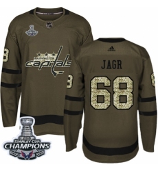 Men's Adidas Washington Capitals #68 Jaromir Jagr Authentic Green Salute to Service 2018 Stanley Cup Final Champions NHL Jersey