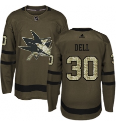 Men's Adidas San Jose Sharks #30 Aaron Dell Premier Green Salute to Service NHL Jersey