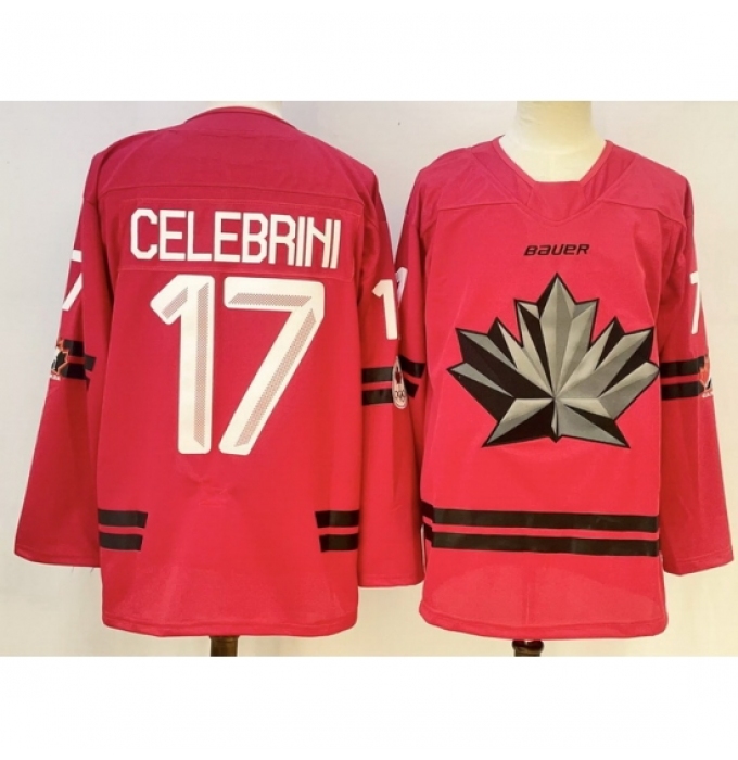 Men's Canada Hockey #17 Macklin Celebrini Red Stitched Jersey