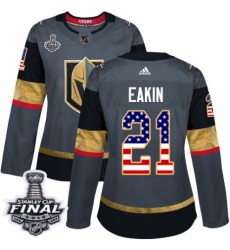 Women's Adidas Vegas Golden Knights #21 Cody Eakin Authentic Gray USA Flag Fashion 2018 Stanley Cup Final NHL Jersey