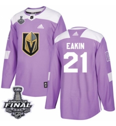 Youth Adidas Vegas Golden Knights #21 Cody Eakin Authentic Purple Fights Cancer Practice 2018 Stanley Cup Final NHL Jersey