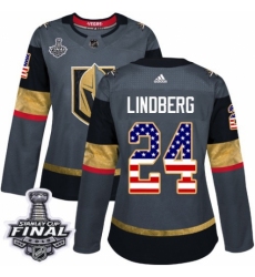 Women's Adidas Vegas Golden Knights #24 Oscar Lindberg Authentic Gray USA Flag Fashion 2018 Stanley Cup Final NHL Jersey