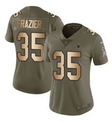 Women's Nike Dallas Cowboys #35 Kavon Frazier Limited Olive/Gold 2017 Salute to Service NFL Jersey