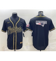Men's New England Patriots Black Gold Team Big Logo With Patch Cool Base Stitched Baseball Jersey