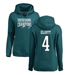 Women's Nike Philadelphia Eagles #4 Jake Elliott Green Super Bowl LII Champions Pullover Hoodie