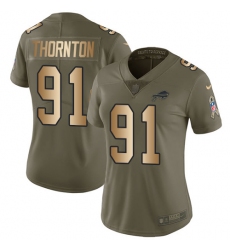 Women's Nike Buffalo Bills #91 Cedric Thornton Limited Olive/Gold 2017 Salute to Service NFL Jersey