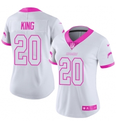 Women's Nike Los Angeles Chargers #20 Desmond King Limited White/Pink Rush Fashion NFL Jersey