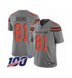 Men's Cleveland Browns #81 Rashard Higgins Limited Gray Inverted Legend 100th Season Football Jersey