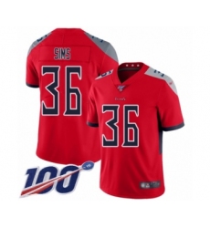 Men's Tennessee Titans #36 LeShaun Sims Limited Red Inverted Legend 100th Season Football Jersey