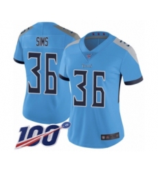 Women's Tennessee Titans #36 LeShaun Sims Light Blue Alternate Vapor Untouchable Limited Player 100th Season Football Jersey