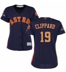 Women's Majestic Houston Astros #19 Tyler Clippard Authentic Navy Blue Alternate 2018 Gold Program Cool Base MLB Jersey