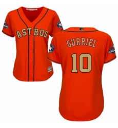 Women's Majestic Houston Astros #10 Yuli Gurriel Authentic Orange Alternate 2018 Gold Program Cool Base MLB Jersey