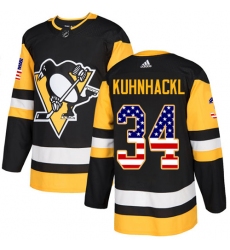 Men's Adidas Pittsburgh Penguins #34 Tom Kuhnhackl Authentic Black USA Flag Fashion NHL Jersey