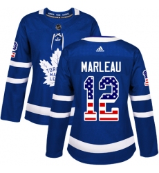 Women's Adidas Toronto Maple Leafs #12 Patrick Marleau Authentic Royal Blue USA Flag Fashion NHL Jersey