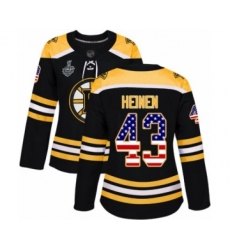 Women's Boston Bruins #43 Danton Heinen Authentic Black USA Flag Fashion 2019 Stanley Cup Final Bound Hockey Jersey